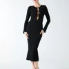 Agathe Ribbed Long-Sleeve Midi Dress