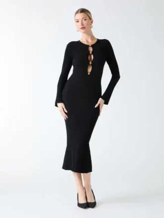 Agathe Ribbed Long-Sleeve Midi Dress