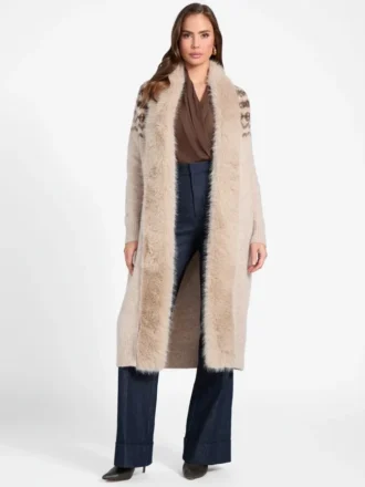 Akilah Faux Fur-Trim Longline Cardigan