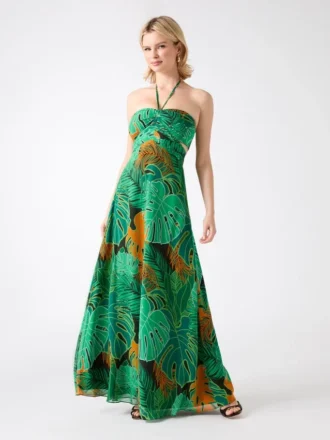 Amazon Leaf Silk Maxi Dress