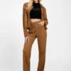 Aria Faux-Suede High-Rise Straight Pants