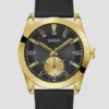 Black and Gold-Tone Multifunction Leather Watch