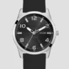 Black and Silver-Tone Silicone Analog Watch