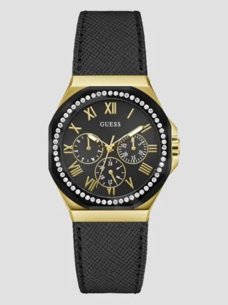 Black Leather Chronograph Watch