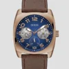 Brown and Blue Leather Multifunction Watch