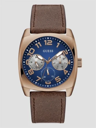 Brown and Blue Leather Multifunction Watch