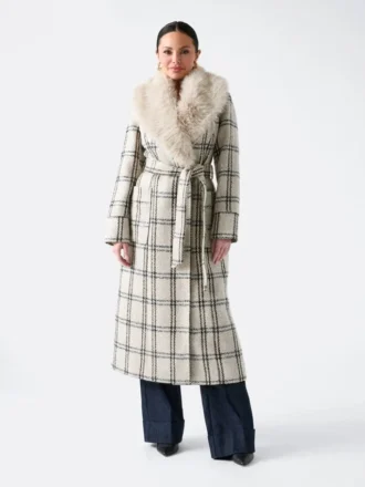 Charlize Sequin Plaid Wrap Coat