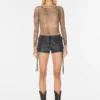 Coated Mini Denim Shorts