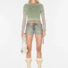 Coated Mini Denim Shorts