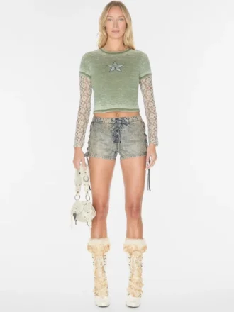 Coated Mini Denim Shorts