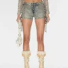 Coated Mini Denim Shorts