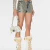 Coated Mini Denim Shorts