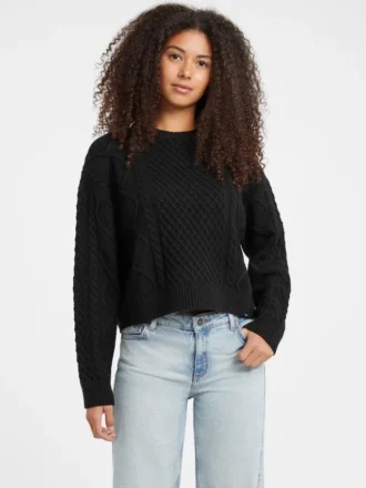 Crewneck Wool-Blend Cable-Knit Sweater