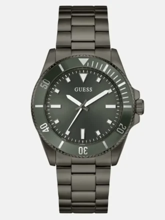 Dark Silver-Tone and Green Analog Watch