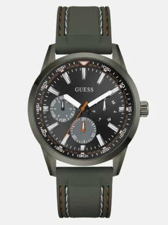 Dark Silver-Tone and Green Silicone Multifunction Watch