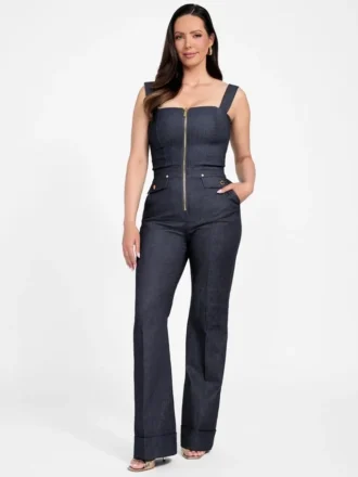 Denim Detachable Strapless Zip Jumpsuit