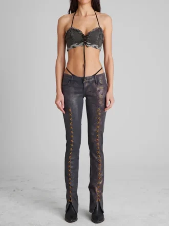 Denim Lace-Up Bra Top
