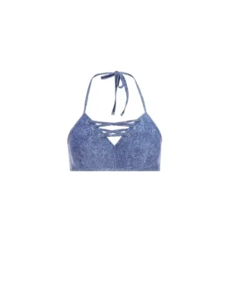 Denim Print Triangle Swim Top