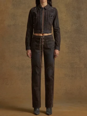 Denim Velvet Zip-Up Jacket