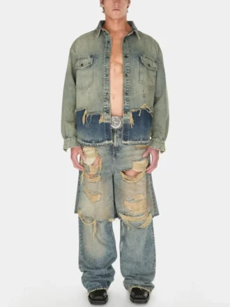 Destroyed Denim Layered Pant
