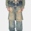 Destroyed Denim Layered Pant