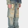 Destroyed Denim Layered Pant