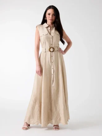 Eco Mindy Embroidered Maxi Shirt Dress