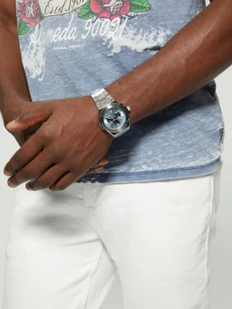 Gc Silver-Tone and Light Blue Multifunction Watch