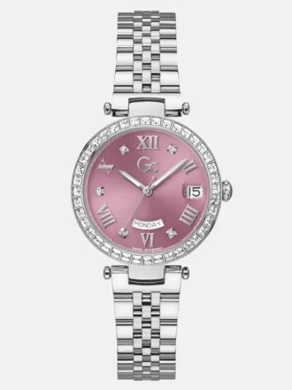 Gc Silver-Tone and Pink Multifunctional Watch