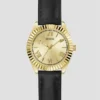 Gold-Tone and Black Analog Leather Watch