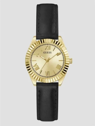 Gold-Tone and Black Analog Leather Watch