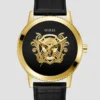 Gold-Tone and Black Analog Leather Watch