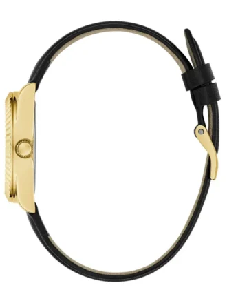 Gold-Tone and Black Analog Leather Watch