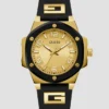 Gold-Tone and Black Silicone Analog Watch