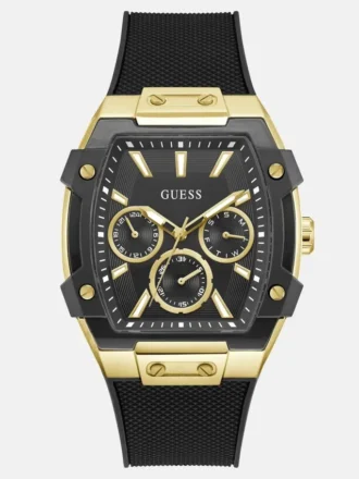 Gold-Tone and Black Silicone Multifunction Watch