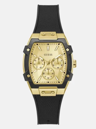 Gold-Tone and Black Silicone Multifunction Watch