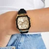 Gold-Tone and Black Silicone Multifunction Watch