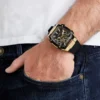 Gold-Tone and Black Silicone Multifunction Watch
