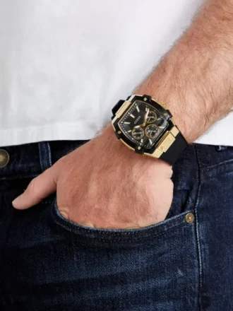 Gold-Tone and Black Silicone Multifunction Watch