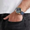 Gold-Tone and Blue Silicone Multifunction Watch
