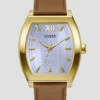 Gold-Tone and Brown Leather Analog Watch