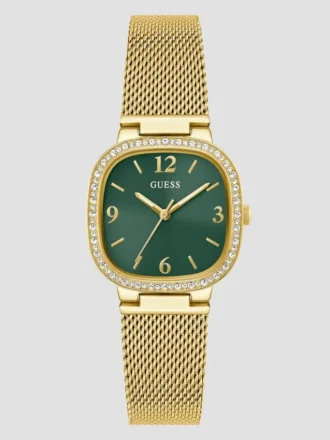Gold-Tone and Green Mesh Analog Watch