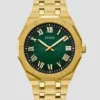 Gold-Tone and Green Sunburst Analog Watch
