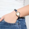 Gold-Tone and Navy Leather Analog Watch