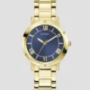 Gold-Tone and Navy Round Analog Watch
