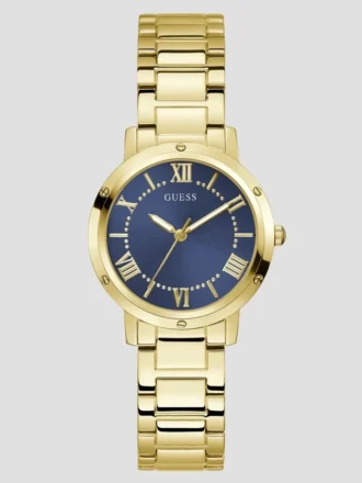 Gold-Tone and Navy Round Analog Watch