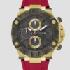 Gold-Tone and Red Silicon Multifunction Watch