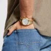 Gold-Tone and Textured Blue Multifunction Watch