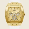 Gold-Tone and White Rectangular Multifunction Watch