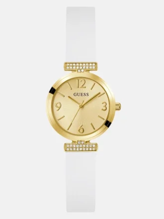 Gold-Tone and White Silicone Analog Watch